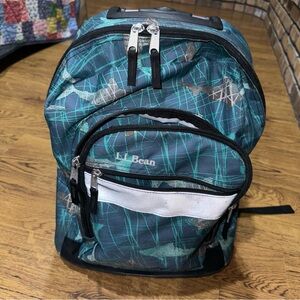LL Bean Shark Teal Blue Rolling Backpack Reflective